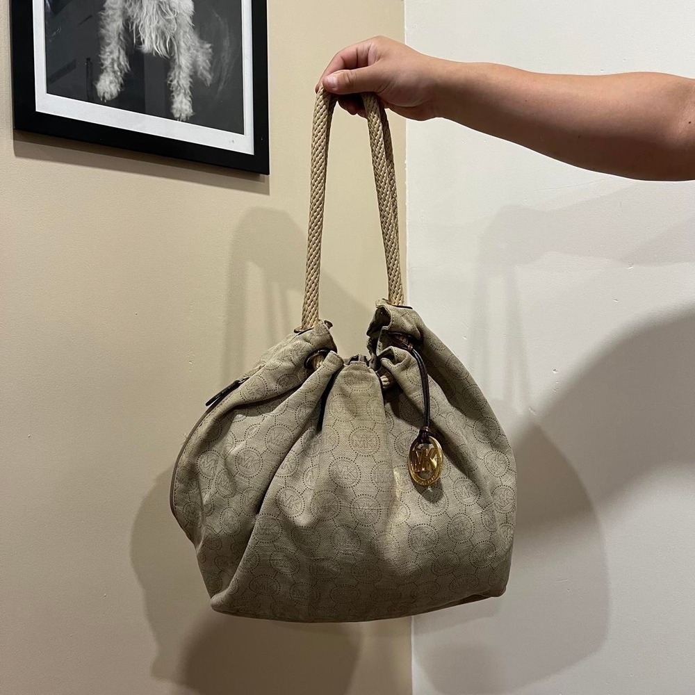 Y2K 2000s Michael Kors Marina drawstring Monogram tote Shoulder Bag / Handbag